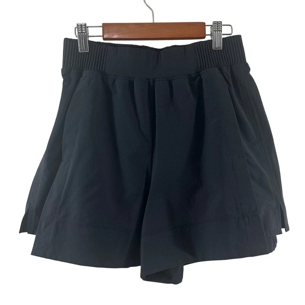 Lululemon Black Smocked High‎ Rise Athletic Shorts XS LW7CPIS.02 Double Layer